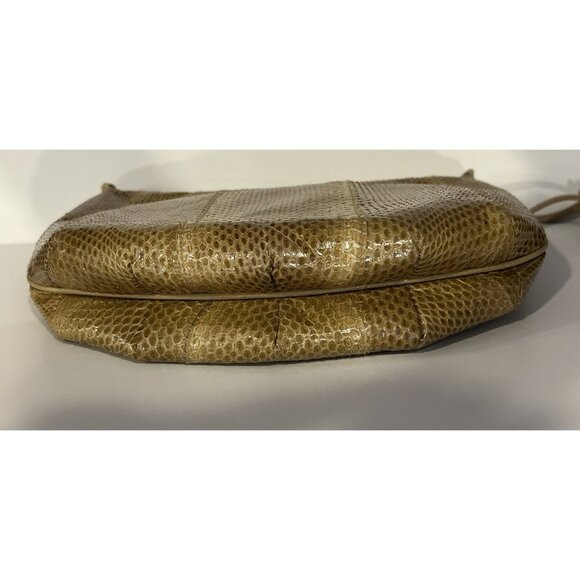 Clemente Vintage Snake Skin Shoulder Purse Tan / Brown With Strap Zipper Closure - Picture 14 of 16